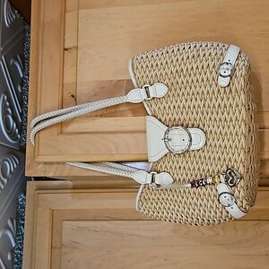 Brighton Woven Tan and White Shoulder Bag